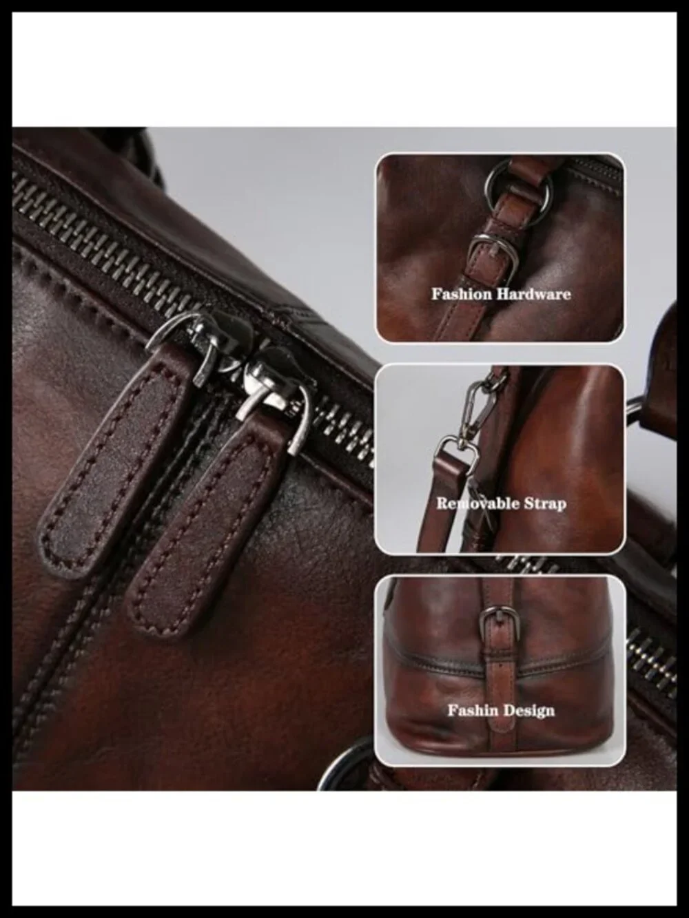 Top-Grain Leather Satchel Tote with Detachable Strap for Women
